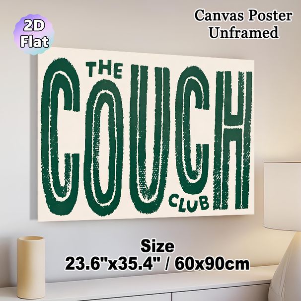 Couch Club Typography Painting Poster, Vintage Distressed Dark Green Text Poster, Stylish Retro Lettering Design Ideal For Living Room, Lounge Spaces_maomaolike.com