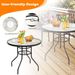 32 Inch Patio Tempered Glass Steel Frame Round Table With Convenient Umbrella Hole_maomaolike.com
