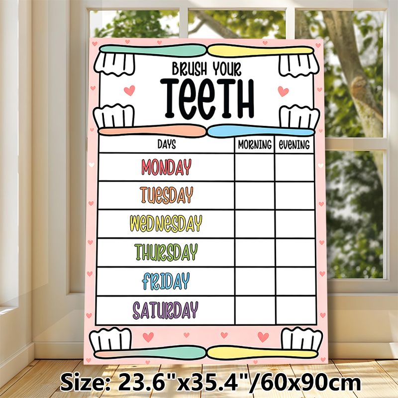 Brush Your Teeth Weekly Tracking Chart Painting Poster, Colorful Cute Illustrated Poster, Practical Tool To Monitor Morning & Evening Teeth Brushing_maomaolike.com