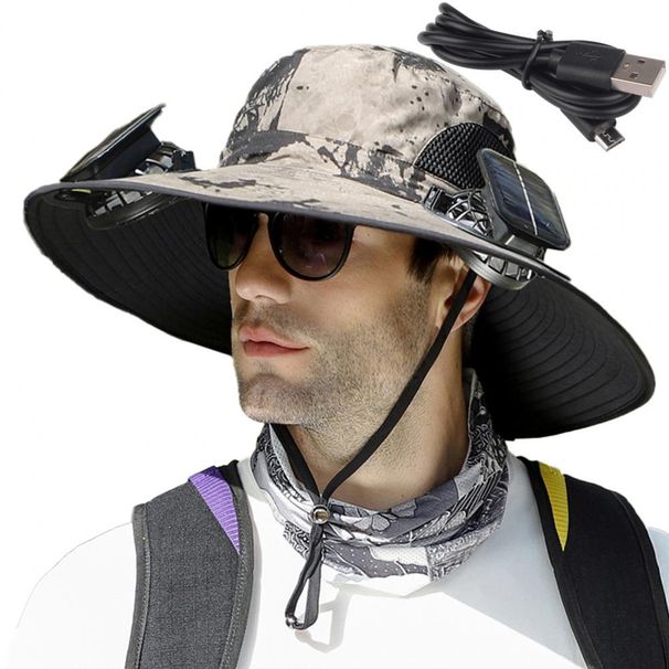 Hot Sale Men Fisherman Hat with Solar Fan Large Brim Hollow Mesh USB Charging Anti-UV Sunlight Protection Quick Dry Great_maomaolike.com