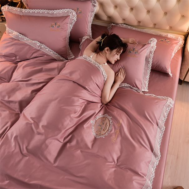 Wholesale French Princess Style Embroidered Pure Lace Edge Naked Sleep 100% Long-Staple Cotton Four-Piece Set_maomaolike.com