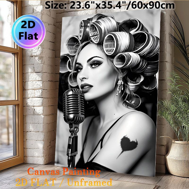 Vintage Singer Painting Poster, Monochrome Retro Glamour Scene Poster, Stylish Nostalgic Decor Idea For Bedroom, Living Room, Music Studio_maomaolike.com