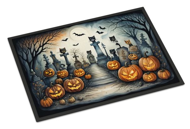 Cat Cemetery Spooky Halloween Doormat Front Door Mat Indoor Outdoor Rugs For Entryway, Non Slip Washable Low Pile, 24H X 36W_maomaolike.com