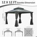 12 X 12 Hardtop Gazebo, Upgraded Metal Gazebo With Drainage System, Dual-Layer Galvanized Steel Roof, Curtain And Netting, Outdoor Shelter Canopy For Patio, Garden, And Backyard, Grey_maomaolike.com