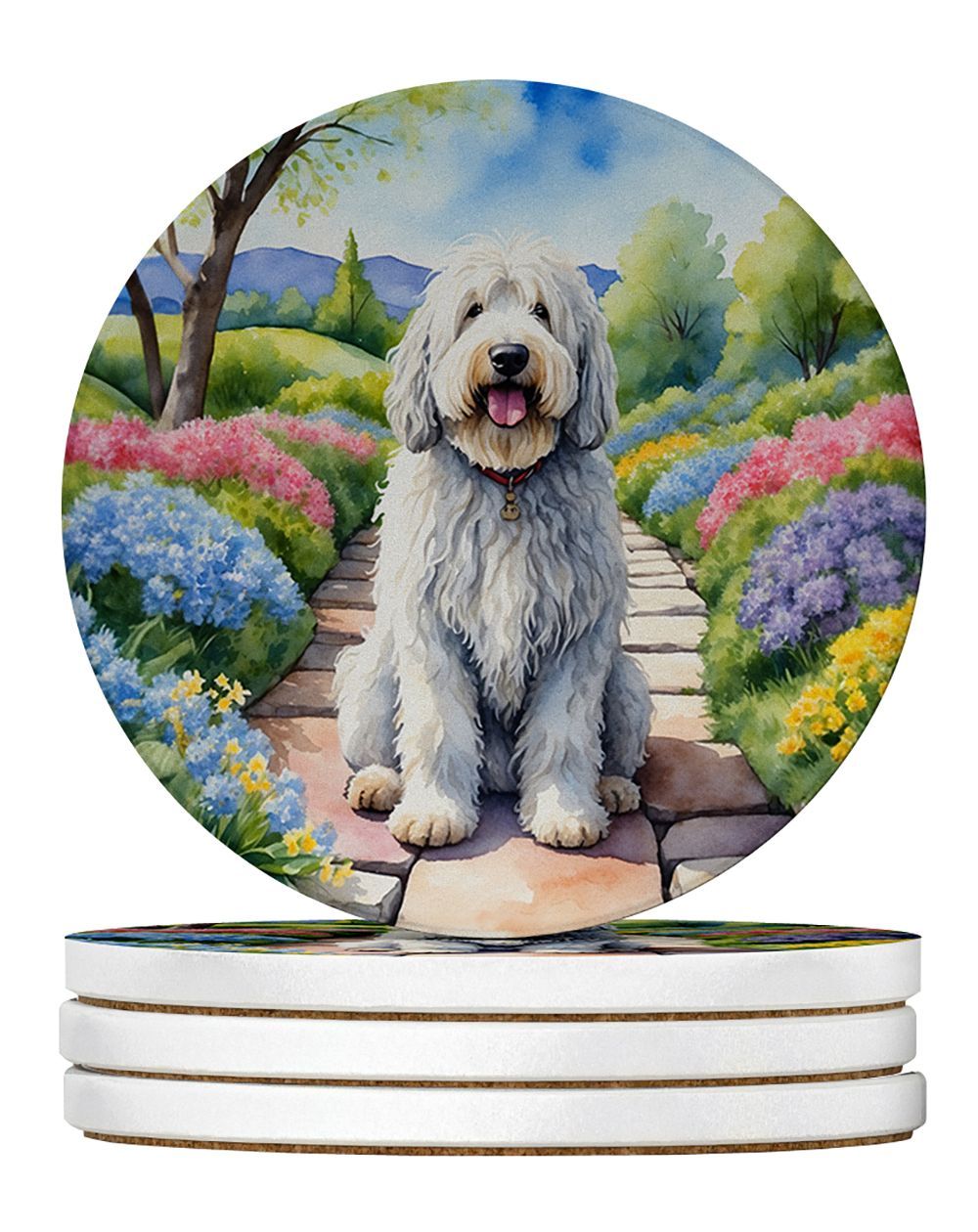 Komondor Spring Path Large Sandstone Coasters Pack Of 4 Absorbent Round Coasters Decor Gifts For Men Or Women, 4 In, Multicolor_maomaolike.com