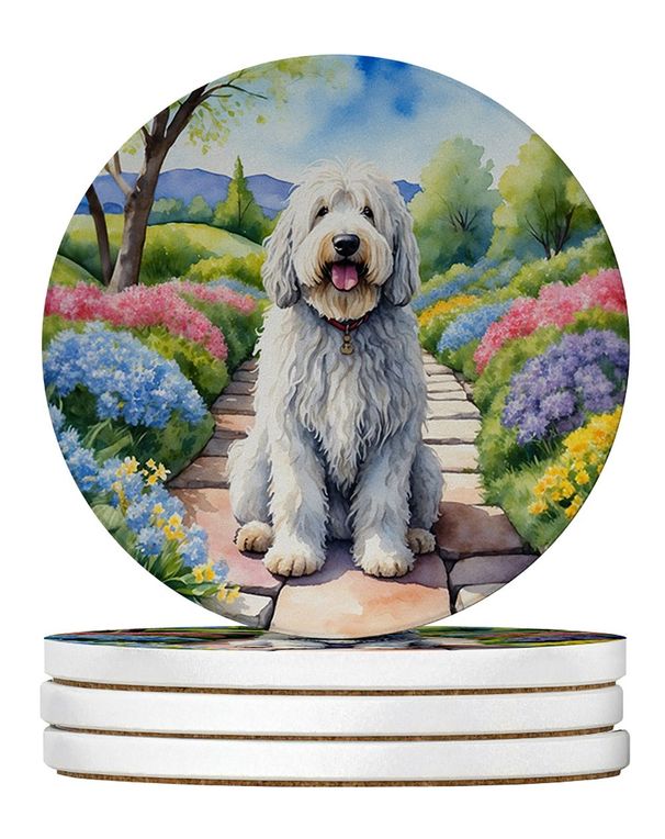 Komondor Spring Path Large Sandstone Coasters Pack Of 4 Absorbent Round Coasters Decor Gifts For Men Or Women, 4 In, Multicolor_maomaolike.com