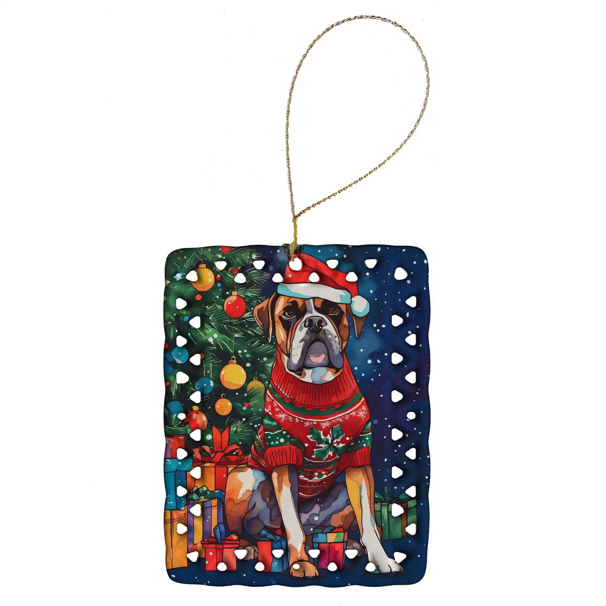 Boxer Christmas Porcelain Ornament Christmas Tree Hanging Decorations For Home Christmas Holiday, Rectangle, Gift, Multicolor_maomaolike.com