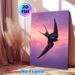 Swallow Themed Painting Poster, Realistic Detailed Swallow Flying In Vibrant Pink-Purple Sky Poster, Elegant Bird Artwork, Ideal For Living Room_maomaolike.com