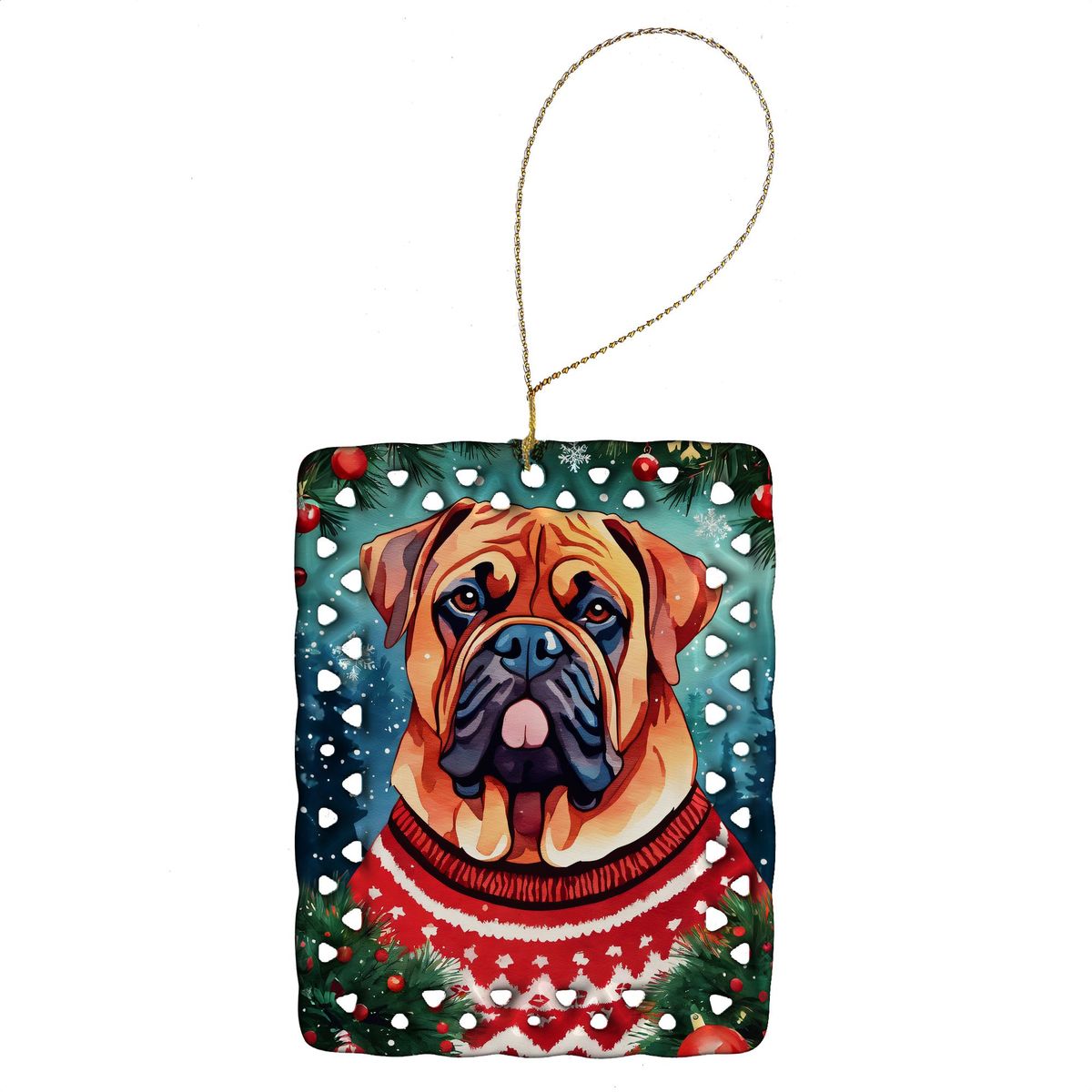 Dogue De Bordeaux Christmas Porcelain Ornament Christmas Tree Hanging Decorations For Home Christmas Holiday, Rectangle, Gift, Multicolor_maomaolike.com