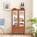 Lighted Glass Cabinet Glass Wine Cabinet Curio Display Cabinet With Adjustable Glass Shelves 2 Doors And 1 Drawer Cabinet Bulb Included Cherry_maomaolike.com