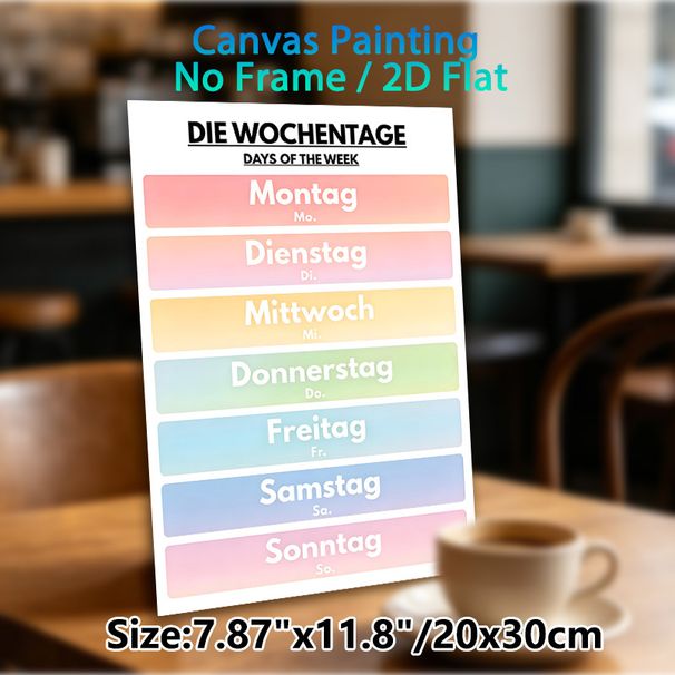 German Days Of The Week Painting Poster, Soft Gradient Color Block Poster, Clear Bilingual Layout To Learn German Weekdays, Suitable For Study Rooms_maomaolike.com