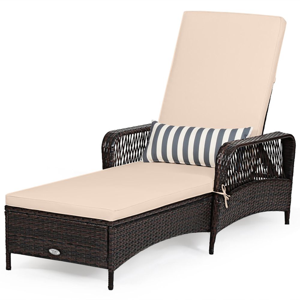 Outdoor Patio Wicker Chaise Lounge Chair With Adjustable Backrest And Pillow Of Up400lbs Foryard, Lawn, Poolside, Beach, Or Balcony_maomaolike.com