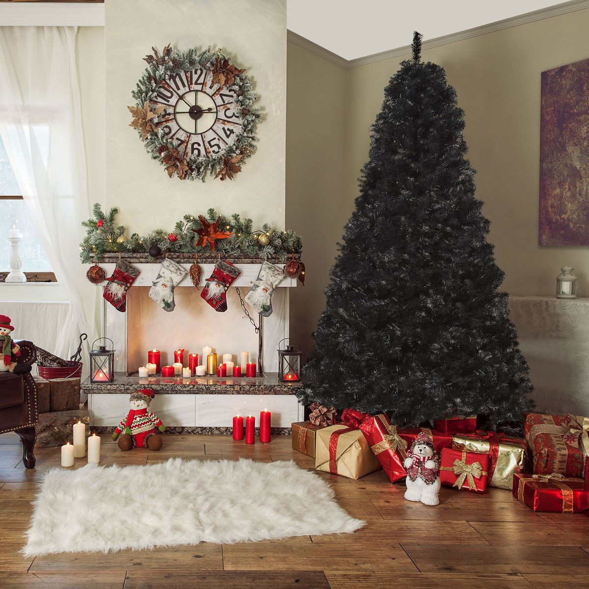 7 Ft Artificial Christmas Tree Unlit Douglas Fir With Realistic Branches And 1346 Tips, Black Halloween Style_maomaolike.com