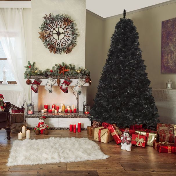 7 Ft Artificial Christmas Tree Unlit Douglas Fir With Realistic Branches And 1346 Tips, Black Halloween Style_maomaolike.com