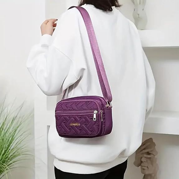 Quilted Crossbody Bags For Women - Oxford Cloth Multi-Layer Shoulder Handbag With Wide Strap -Casual Embroidery Business Bag_maomaolike.com