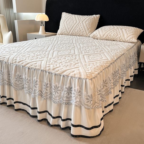Thickened Warm Milk Velvet Coral Fleece Lace Edge Bed Skirt Cover Anti-Slip Protector For Winter_maomaolike.com