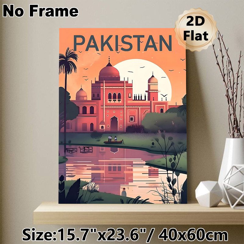 Pakistan Landmark Scenery Painting Poster, Warm-toned Retro Illustrated Poster, Travel-inspired Wall Decor Ideal For Living Room, Bedroom Or Study_maomaolike.com
