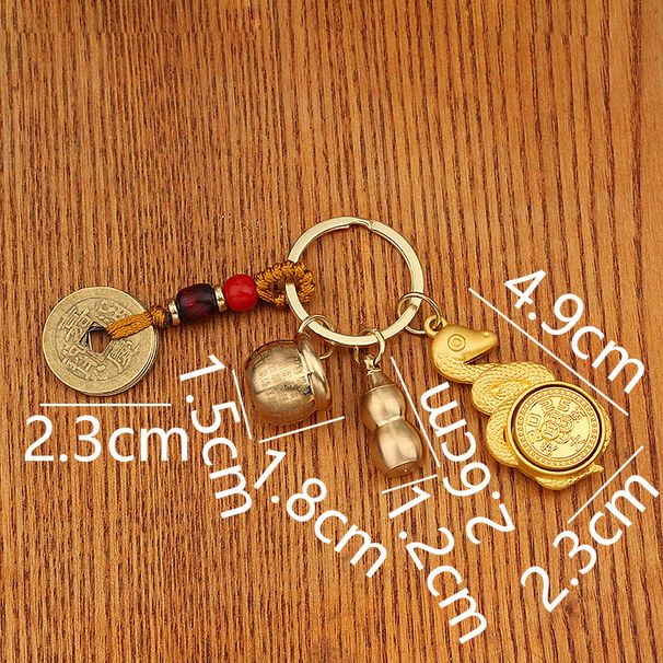 Brass Five Emperors Coin Keychain Gourd Wealth Gathering Hundred Blessings Small Cylinder Retro Style Zodiac Snake Pendant Rotatab_maomaolike.com