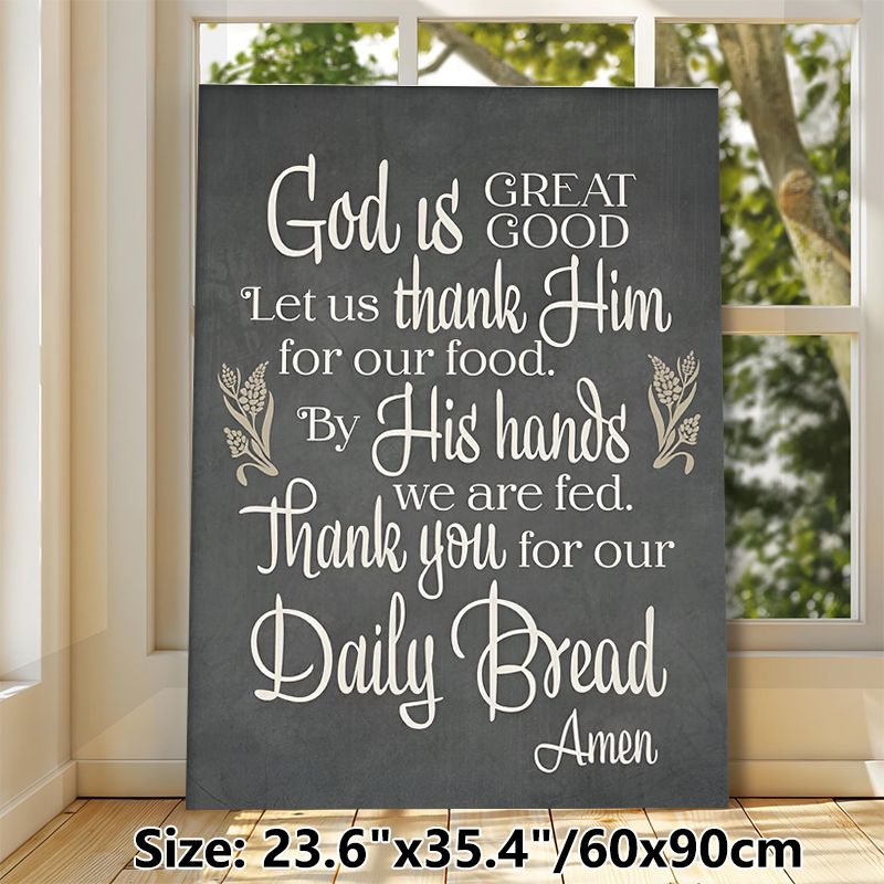 Religious Gratitude Prayer Painting Poster, Vintage Chalkboard-style Poster, Inspirational Faith-based Script With Wheat Motifs, Suitable For Dining_maomaolike.com