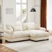 Over Size Modern Two-seater Sofa With Ottoman, Velvet 2-Seater With Round Bolster Armrests,With Waist Pillow And Throw Pillows,Small L Shape Sofa For Living Room, Reading Room , Loft And Bedroom,Cream_maomaolike.com