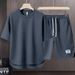 Men's Clothing Summer fashion brand new short sleeved T suit men's loose large size shorts set advanced handsome waffle two piece suit_maomaolike.com