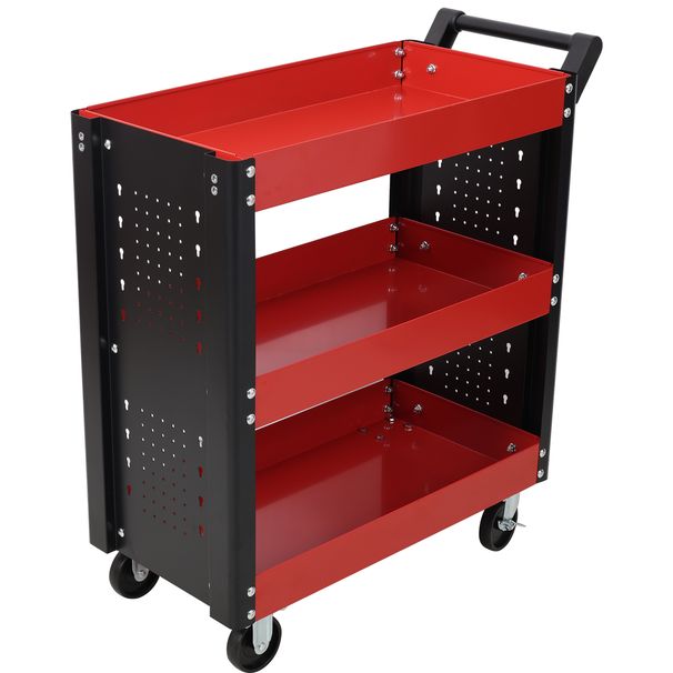 3 Tier Rolling Tool Cart On Wheels,Heavy Duty Utility Tool Cart With Pegboard For Repair Shop, Garage, Warehouse,Red_maomaolike.com