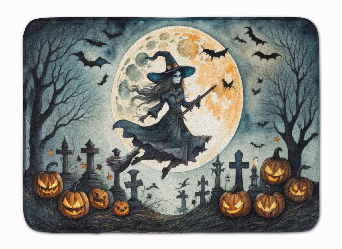 Flying Witch Spooky Halloween Memory Foam Kitchen Mat Machine Washable Anti-Fatigue Mat Cushion Comfort Bath Mat Or Kitchen Rug_maomaolike.com