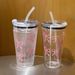 1/2pc 500ml Pink Bow Plastic Transparent Milk Coffee Mug With Straw Travel Outdoor Ins Drinking Cup Kitchen Water Cups_maomaolike.com
