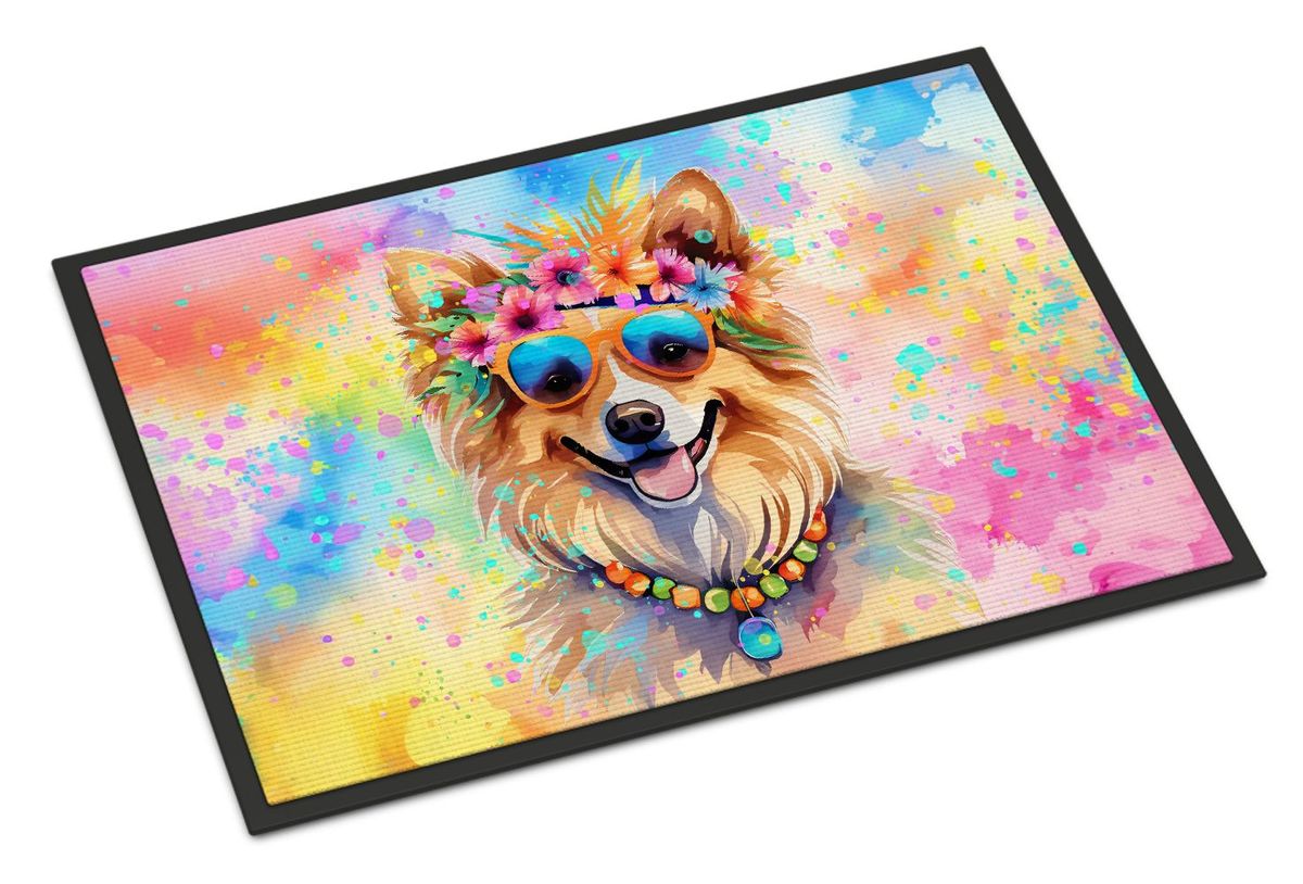 Pomeranian Hippie Dawg Doormat Front Door Mat Indoor Outdoor Rugs For Entryway, Non Slip Washable Low Pile, 24H X 36W_maomaolike.com