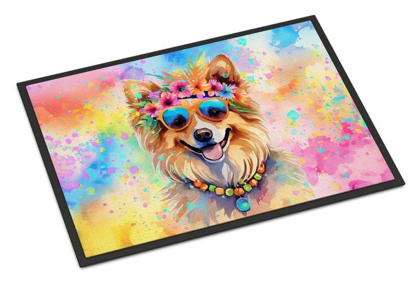Pomeranian Hippie Dawg Doormat Front Door Mat Indoor Outdoor Rugs For Entryway, Non Slip Washable Low Pile, 24H X 36W_maomaolike.com