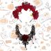 2pcs New Halloween Set Dark Lace Rose Necklace Horror Skull Hair Accessories Set COS Headwear_maomaolike.com