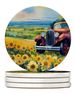 Kansas Sunflowers In Watercolor Large Sandstone Coasters Pack Of 4 Absorbent Round Coasters Decor Gifts For Men Or Women, 4 In, Multicolor_maomaolike.com