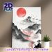 Mount Fuji Themed Ink Style Painting Poster, Serene Minimalist Ink Wash Landscape With Red Sun & Flying Birds Poster, Calming Artistic Decor Suitable_maomaolike.com
