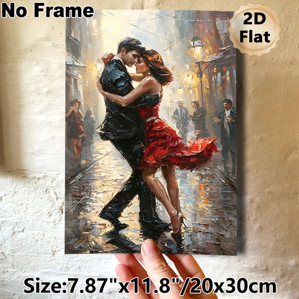 Tango Dancing Painting Poster, Impressionist Warm-toned Street Dance Scene Poster, Romantic Artistic Decor Ideal For Living Room, Bedroom And Dance_maomaolike.com