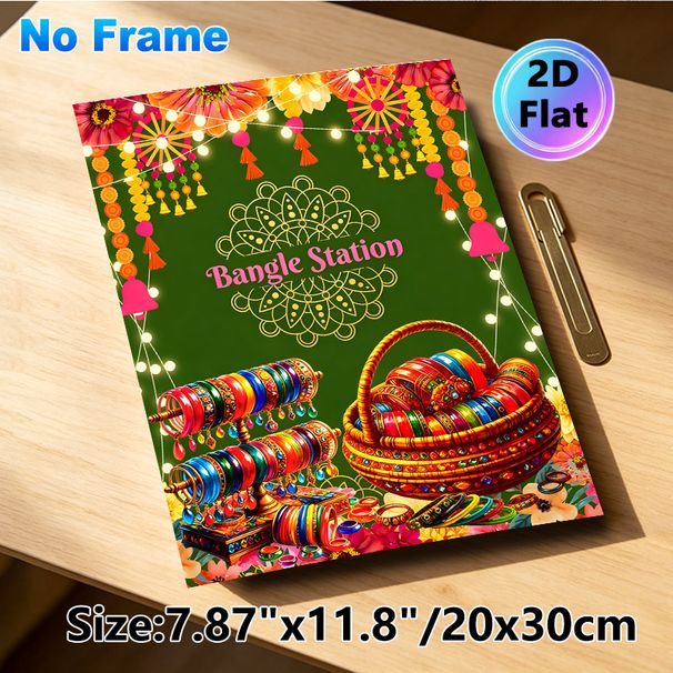 Indian Bangle Station Painting Poster, Vibrant Ethnic Festival Style Poster, Eye-catching Decorative Design Ideal For Home Walls, Festival Gatherings_maomaolike.com