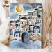 Mediterranean Hillside Town Painting Poster, Soft Watercolor Pastel-toned Clustered Hillside Buildings With Sun Poster, Warm Artistic Decor Suitable_maomaolike.com