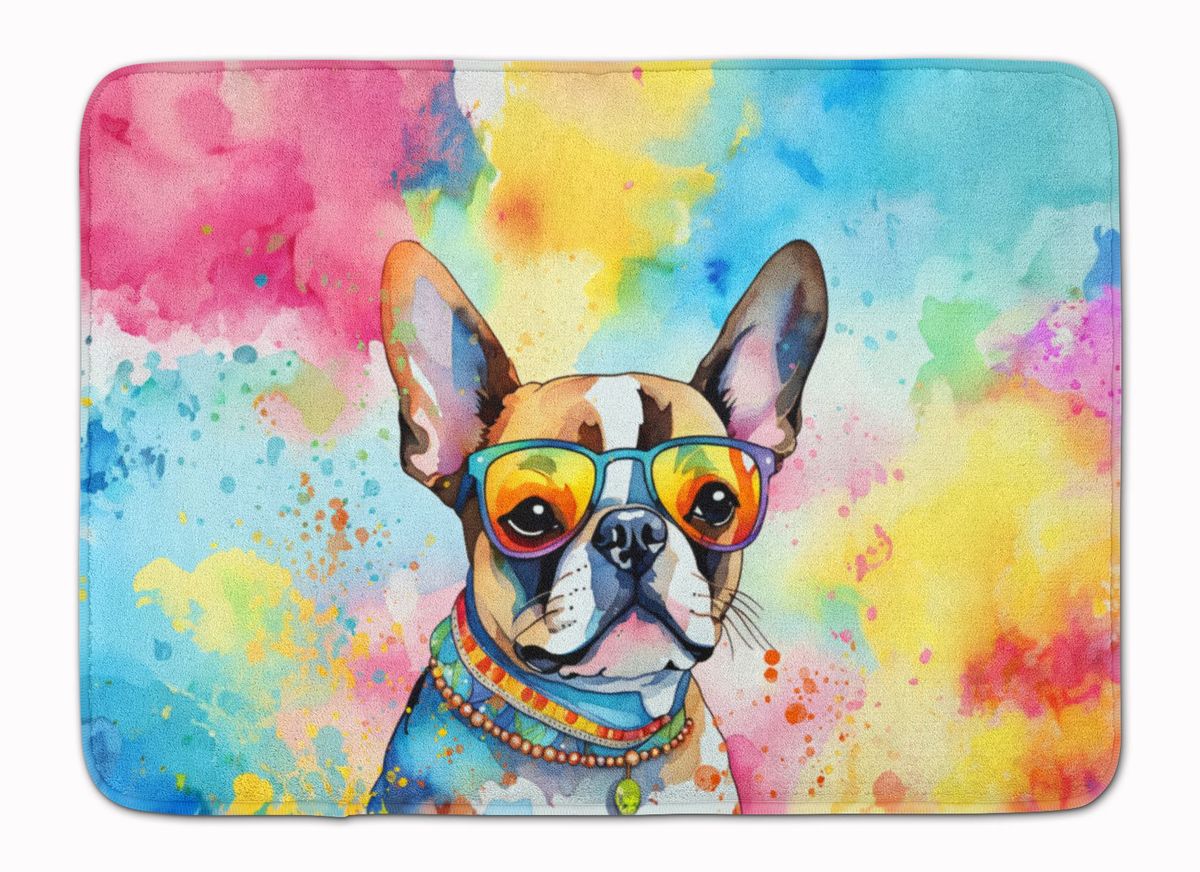 Boston Terrier Hippie Dawg Memory Foam Kitchen Mat Machine Washable Anti-Fatigue Mat Cushion Comfort Bath Mat Or Kitchen Rug_maomaolike.com