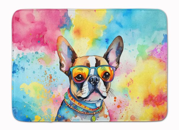 Boston Terrier Hippie Dawg Memory Foam Kitchen Mat Machine Washable Anti-Fatigue Mat Cushion Comfort Bath Mat Or Kitchen Rug_maomaolike.com