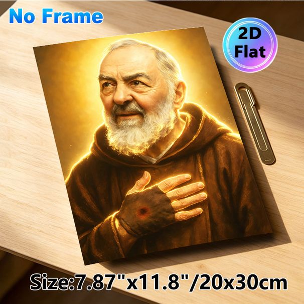 Saint Padre Pio Themed Painting Poster, Warm Glowing Sacred Portrait Poster, Serene Spiritual Artwork, Ideal For Home Prayer Space And Church_maomaolike.com