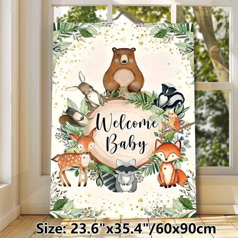 Woodland Animals Welcome Baby Painting Poster, Watercolor Whimsical Forest Creatures Poster, Warm Welcoming Decor Ideal For Baby Shower, Home Wall_maomaolike.com