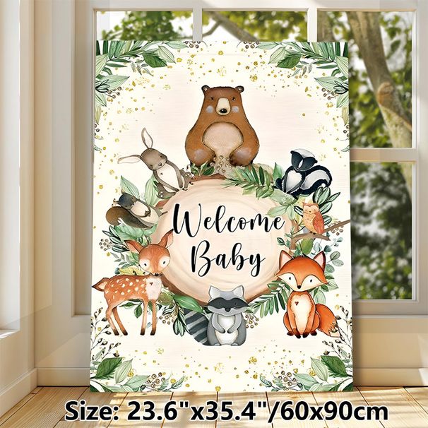 Woodland Animals Welcome Baby Painting Poster, Watercolor Whimsical Forest Creatures Poster, Warm Welcoming Decor Ideal For Baby Shower, Home Wall_maomaolike.com