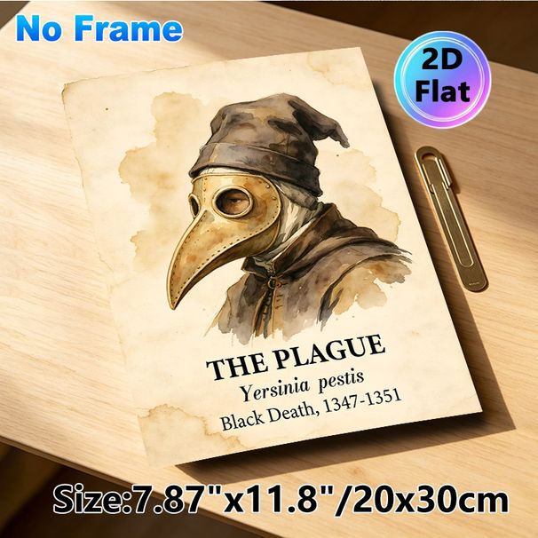 Plague Doctor Themed Painting Poster, Vintage Watercolor Style Black Death Historical Portrait Poster, Informative Historical Artwork Ideal For Study_maomaolike.com