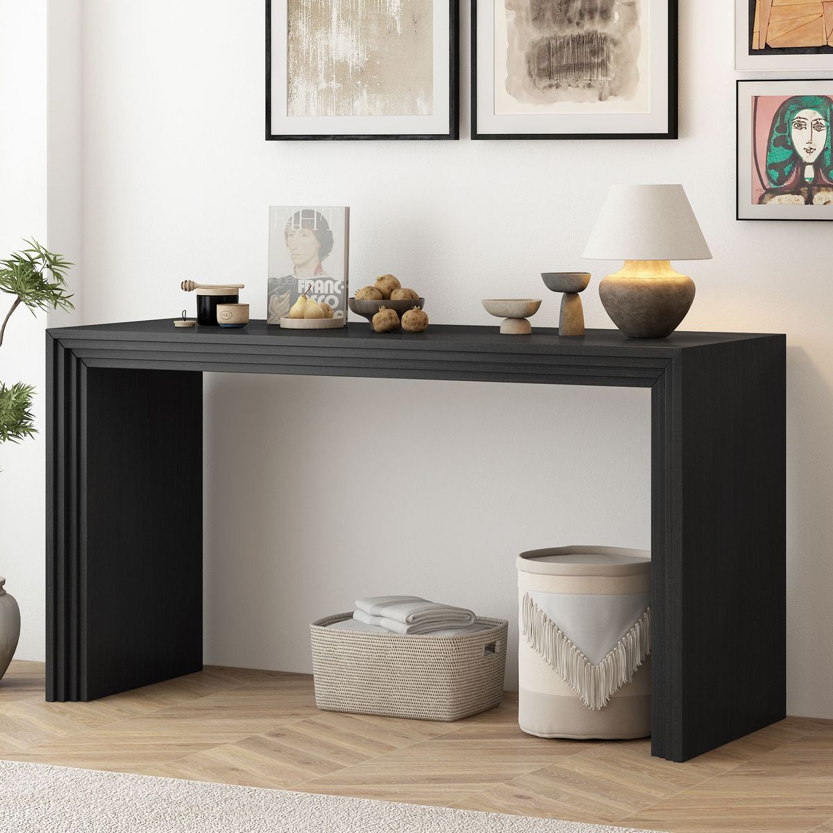 Modern Style Console Table Made Of Paulownia Solid Wood Veneer,Suitable For Foyer, Living Room, Or Entryway_maomaolike.com