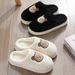 Cute Bear Cotton Slippers For Woman Winter Indoor Non-slip Slides Plush Warm Men Home Sandals Flat Shoe Couples Flip_maomaolike.com