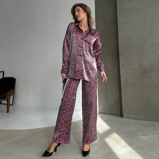 Women's Clothing fashion casual suits leopard print spring ladies long sleeved trousers women's two piece suit_maomaolike.com