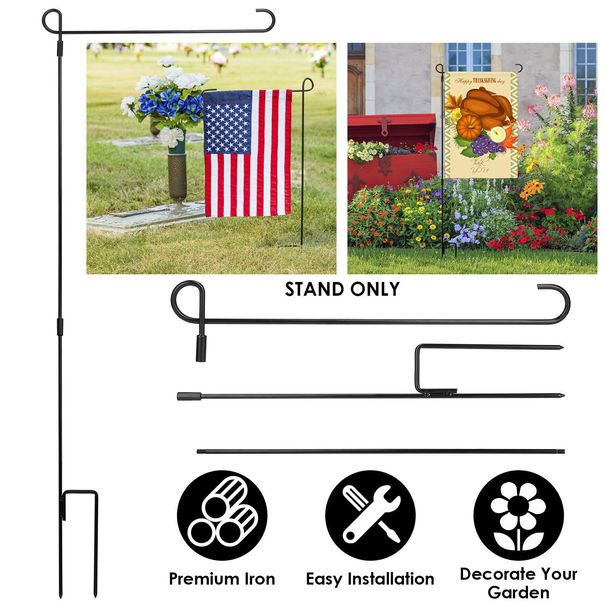 Garden Flag Stand Flagpole Weatherproof Wrought Iron Coated Yard Flag Holder For Yard Flag Party Banner Fits 11.8x17.7in Flag_maomaolike.com