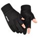 Suede gloves men's autumn and winter outdoor windproof plus velvet warm and long lock temperature half-finger dew two-finger riding gloves_maomaolike.com