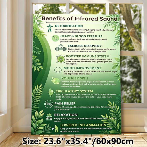 Infrared Sauna Benefits Painting Poster, Fresh Green Informative Graphic Poster, Educational Health Reference Ideal For Spa, Wellness Space And Home_maomaolike.com