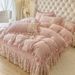 French Style Warm Milk Velvet Quilted Cover Single Piece Autumn Winter Thickened Coral Fleece Lace Bed Skirt Three-Piece Set_maomaolike.com