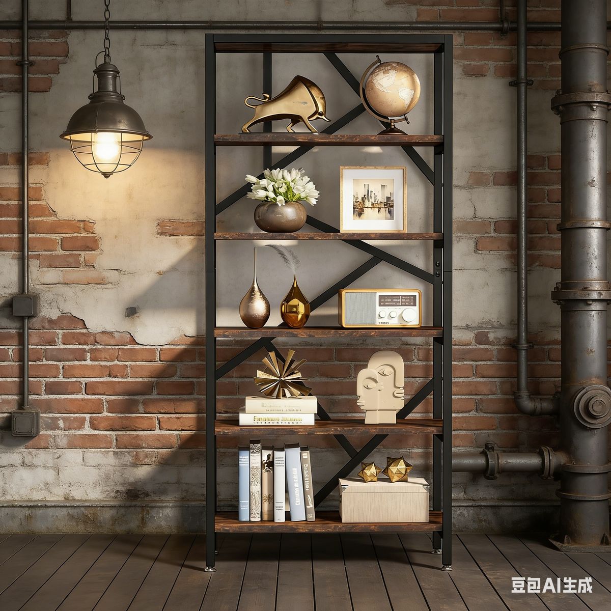 Bookshelf, Industrial Etagere Bookcase 6 Shelf Display Rack_maomaolike.com